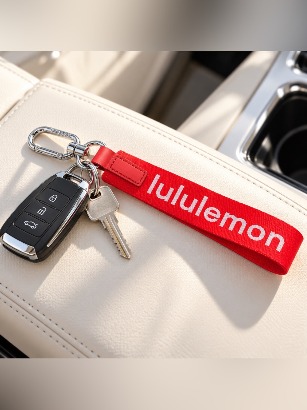lululemon athletica Red Logo Key Fob Strap - Silver Hardware sporty, athleisure